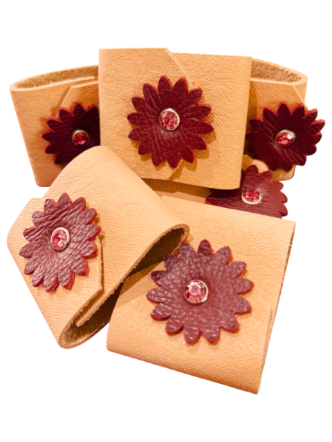 Porta-guardanapos Flower em couro legítimo
