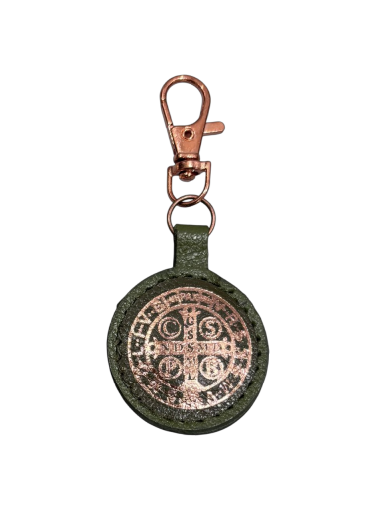 Chaveiro Medalha de São Bento Mosquetinho em couro legítimo