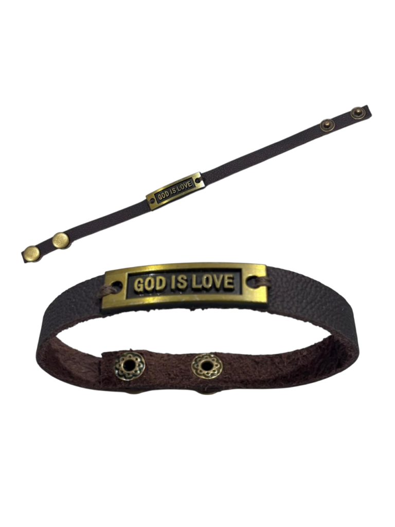 Pulseira God is Love em couro legítimo